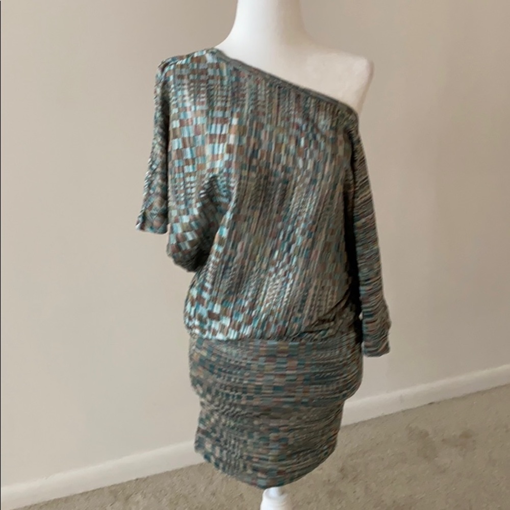 Supertrash Asymmetrical Green and Gold Dress Small